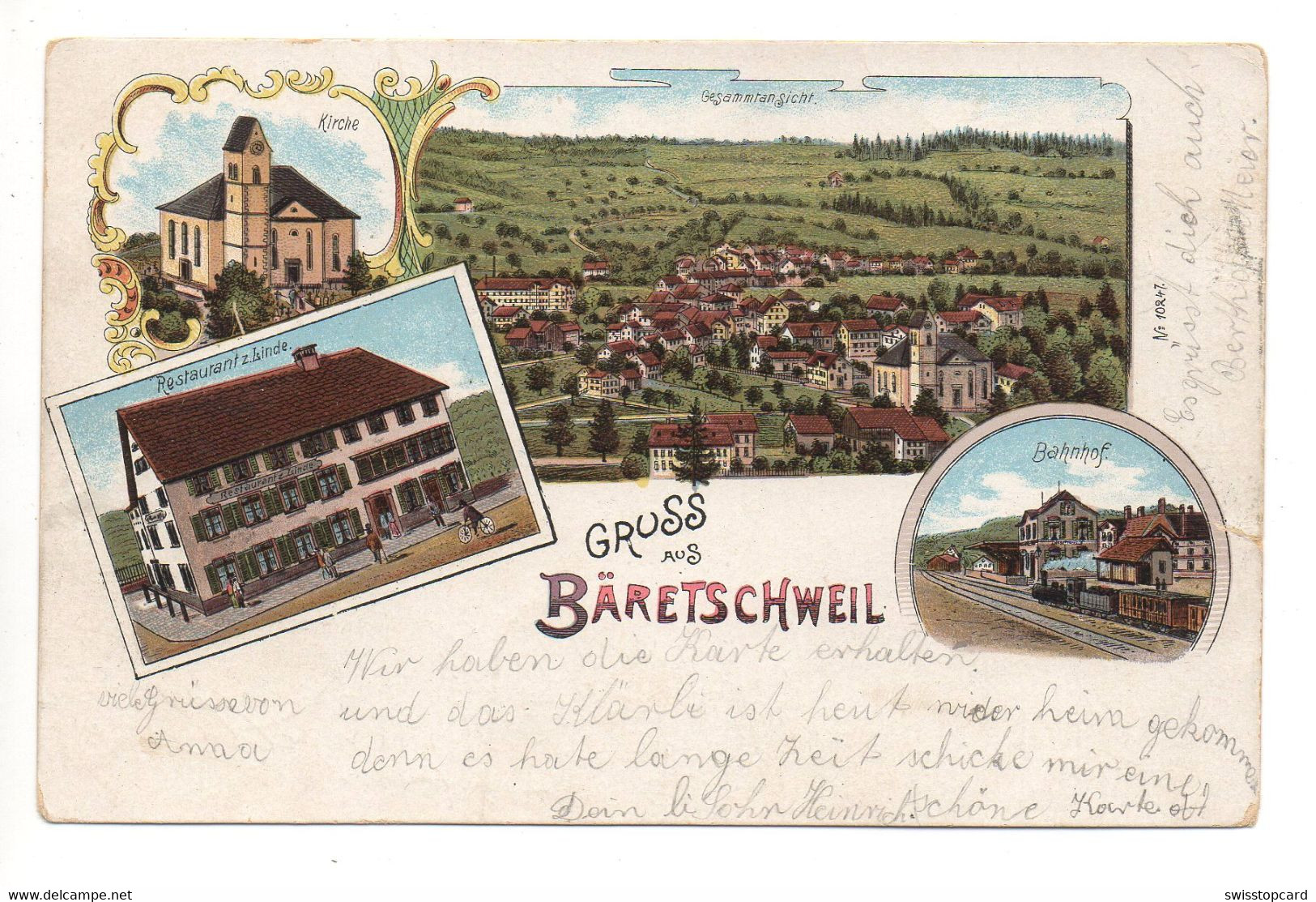 LITHO Gruss Aus BÄRETSWIL Bahnhof Mit Bahn Restaurant Linde Gel. 1901 V. Bauma Nach Grub (Appenzell) - Bäretswil