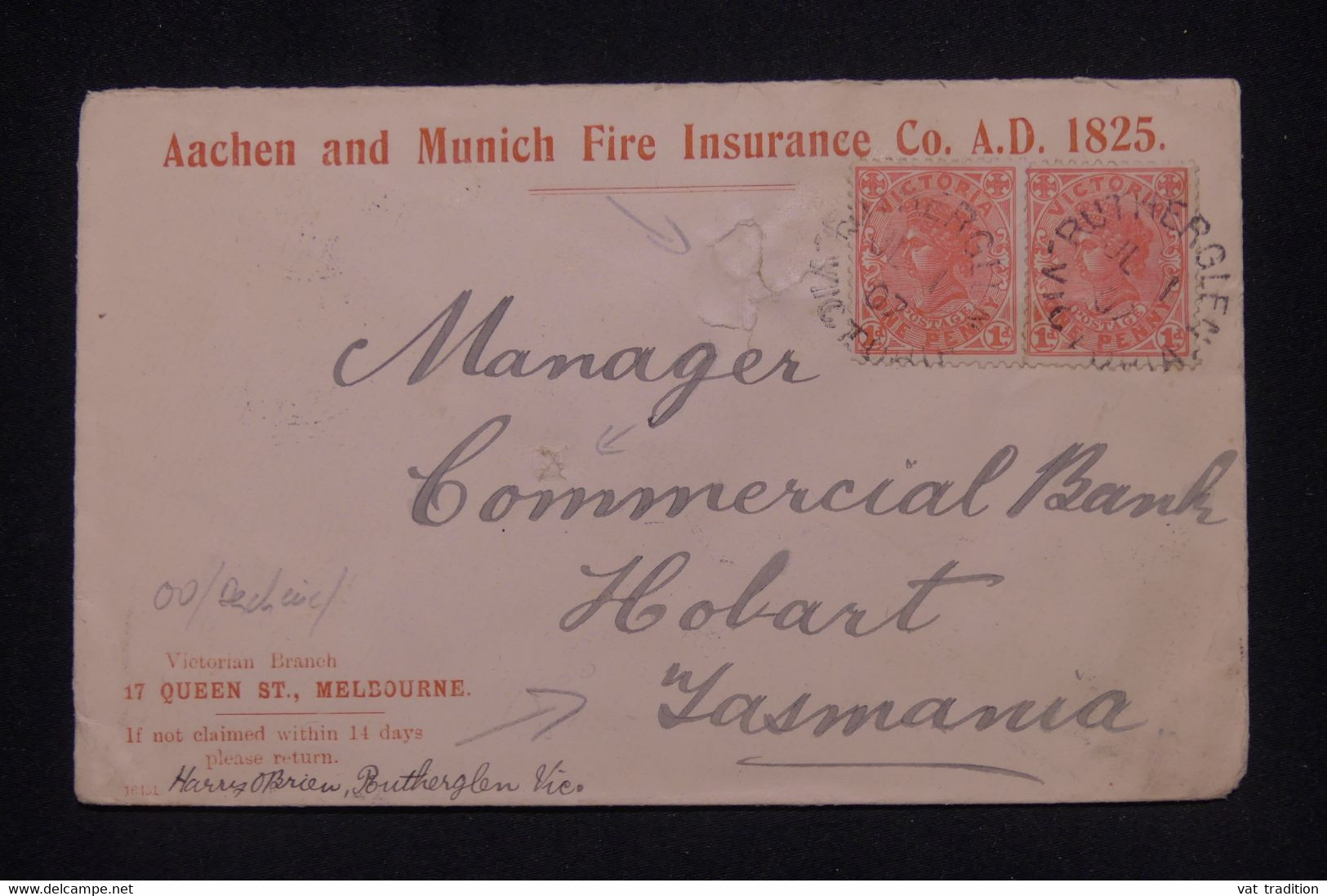 AUSTRALIE / VICTORIA - Enveloppe Commerciale De Rutherglen Pour La Tasmanie En 1907 - L 139378 - Lettres & Documents