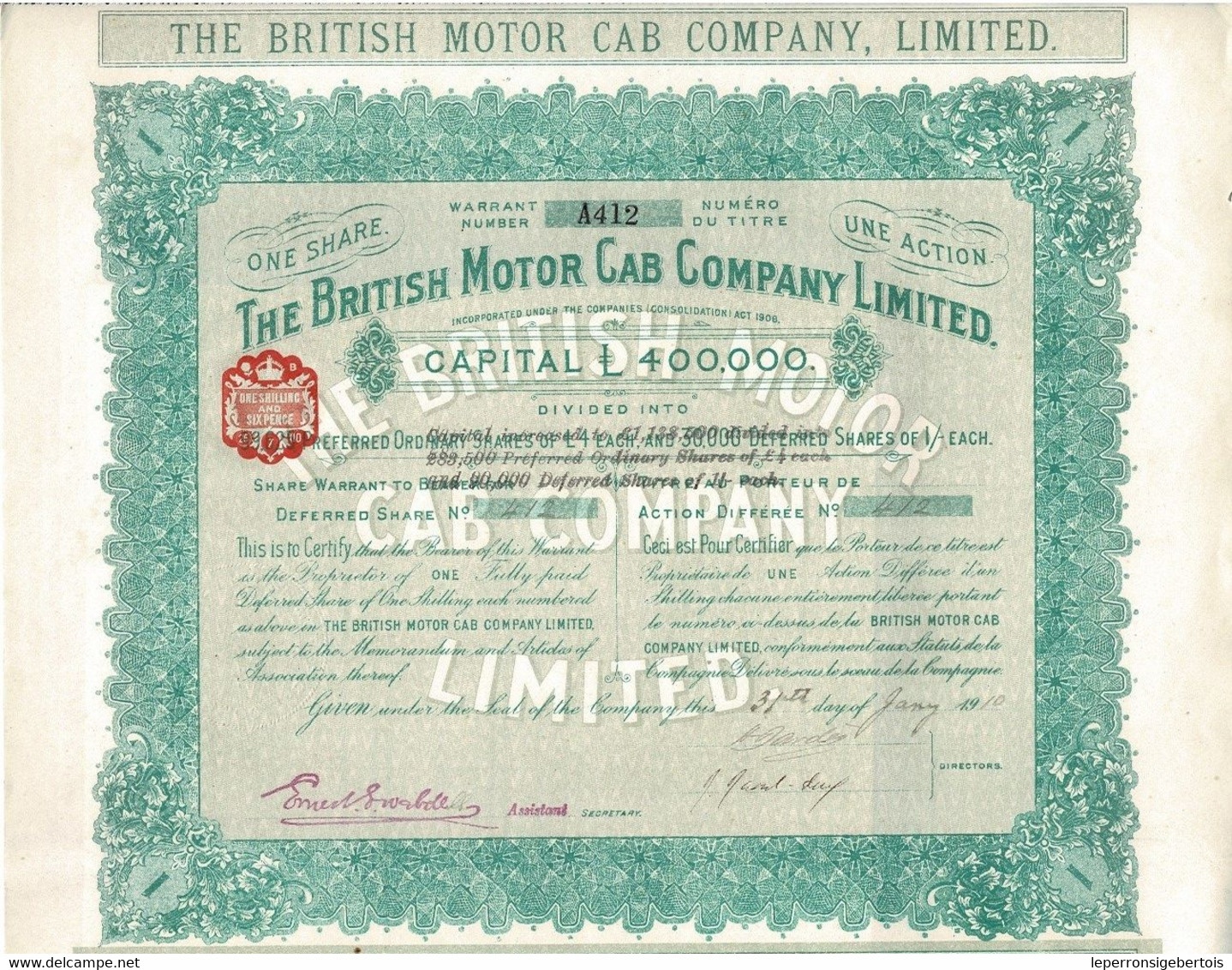 - Titre De 1910 - The British Motor Cab Company Limited - - Automobile