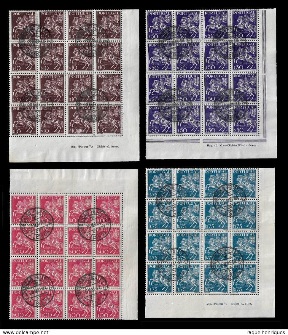 PORTUGAL STAMPS - 1944 The 3rd Stamp Exhibition In Lisbon - SET IN BLOCKS OF 16 - FIRST DAY CANCEL MNH (PLB#03-151) - Maschinenstempel (Werbestempel)