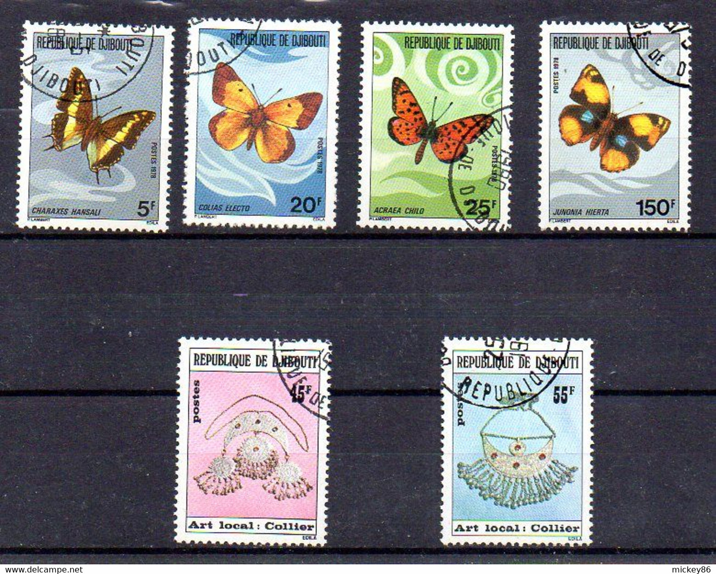 DJIBOUTI--1978--série N° 477 à 482  ( 6 Valeurs) Oblitérés. ( Papillons , Colliers Art Local....traces Charnières - Gibuti (1977-...)