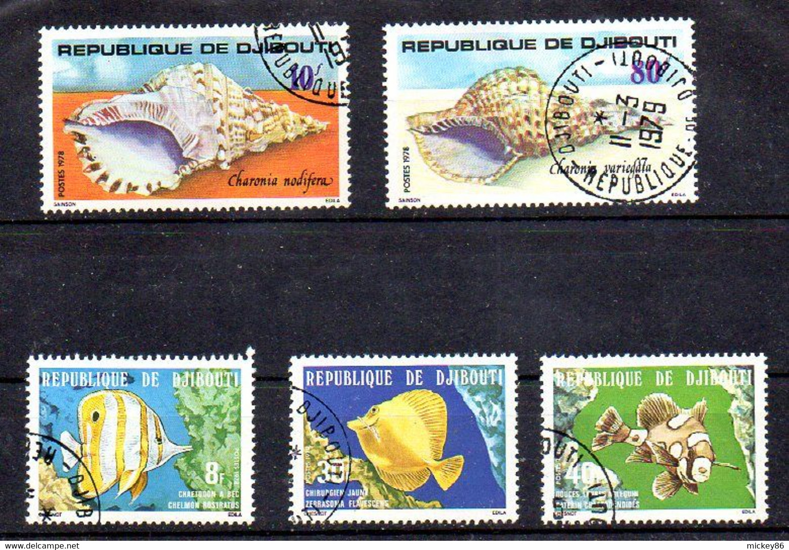 DJIBOUTI--1978--série N° 483  à 487  ( 5 Valeurs) Oblitérés. ( Coquillages , Poissons )....traces Charnières - Dschibuti (1977-...)