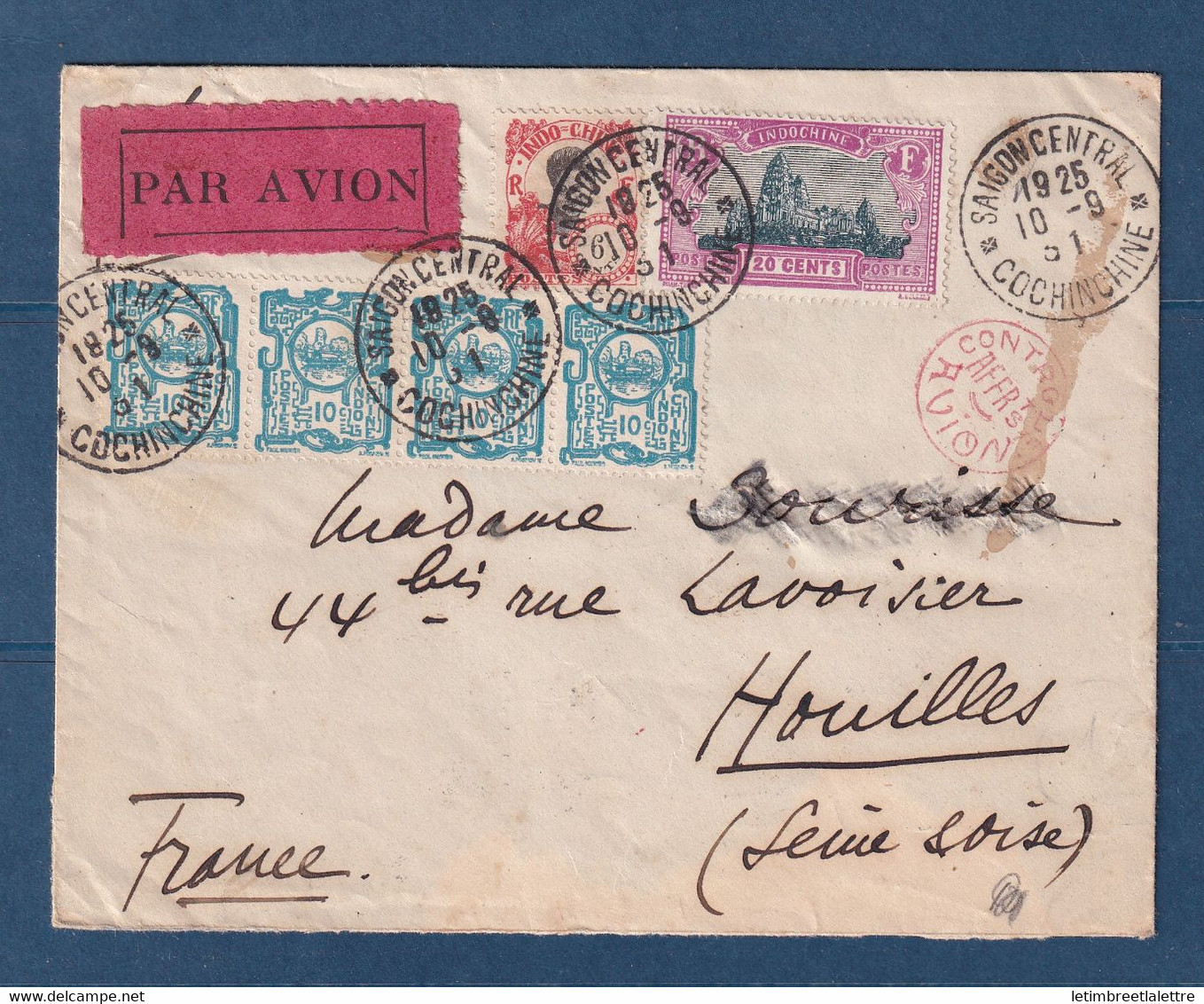 ⭐ Indochine - Premier Vol - Cachet Saïgon Central Avec Cachet Marseille Gare Au Dos - 1931 ⭐ - Poste Aérienne