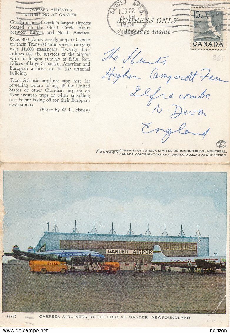 XCAN.57  Oversea Airliners Refuelling At Gander, Newfoundland - 1959 - Double Postcard - Other & Unclassified