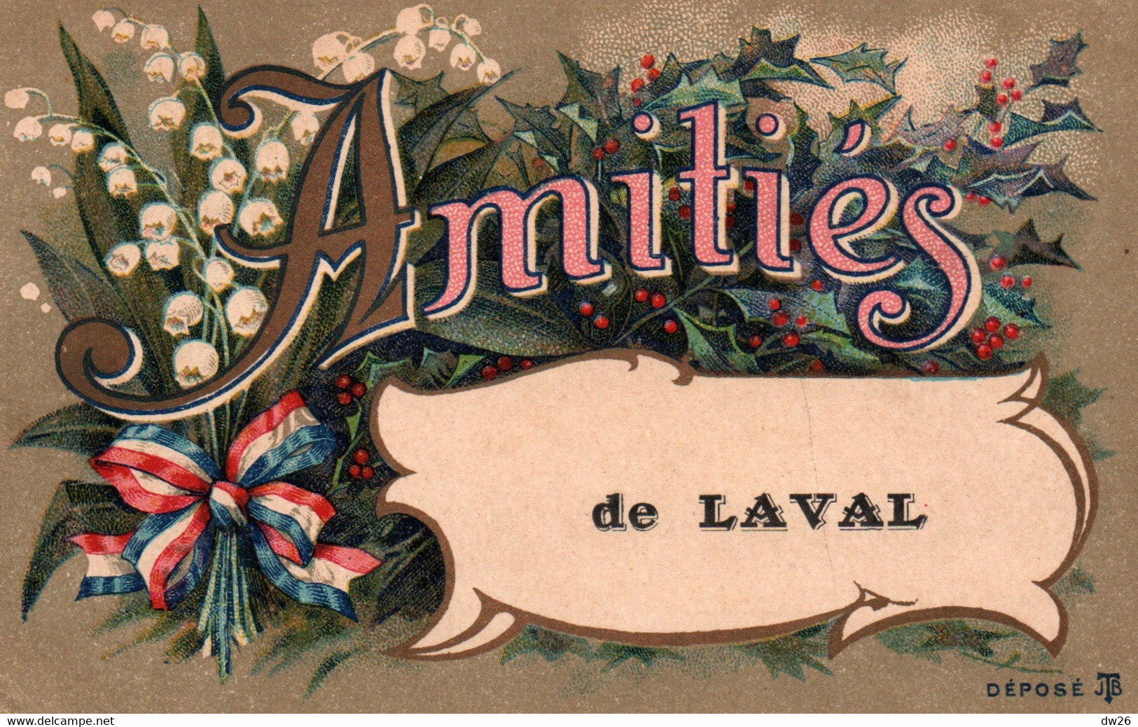 Souvenir - Amitiés De Laval, Bouquet Muguet Et Houx - Edition Talabot - Carte JTB De 1918 - Souvenir De...