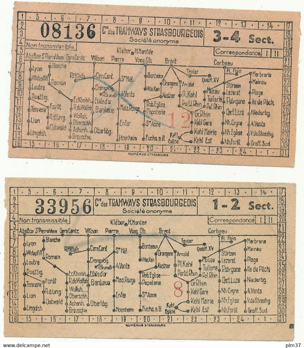 STRASBOURG, 67 - 2 Tickets, Compagnie Des Transports Strasbourgeois - Europe