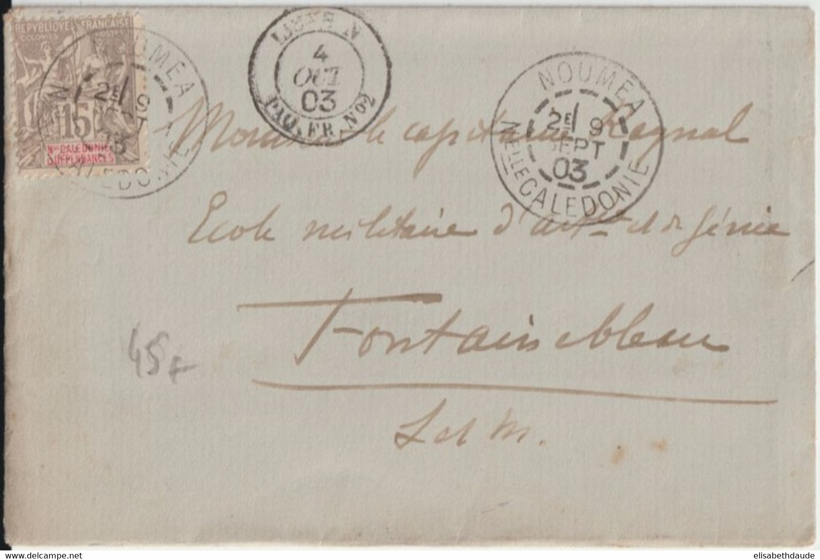 NOUVELLE-CALEDONIE - 1903 - ENVELOPPE De NOUMEA Avec OBLITERATION MARITIME LIGNE N PAQUEBOT FR N°2 - Storia Postale