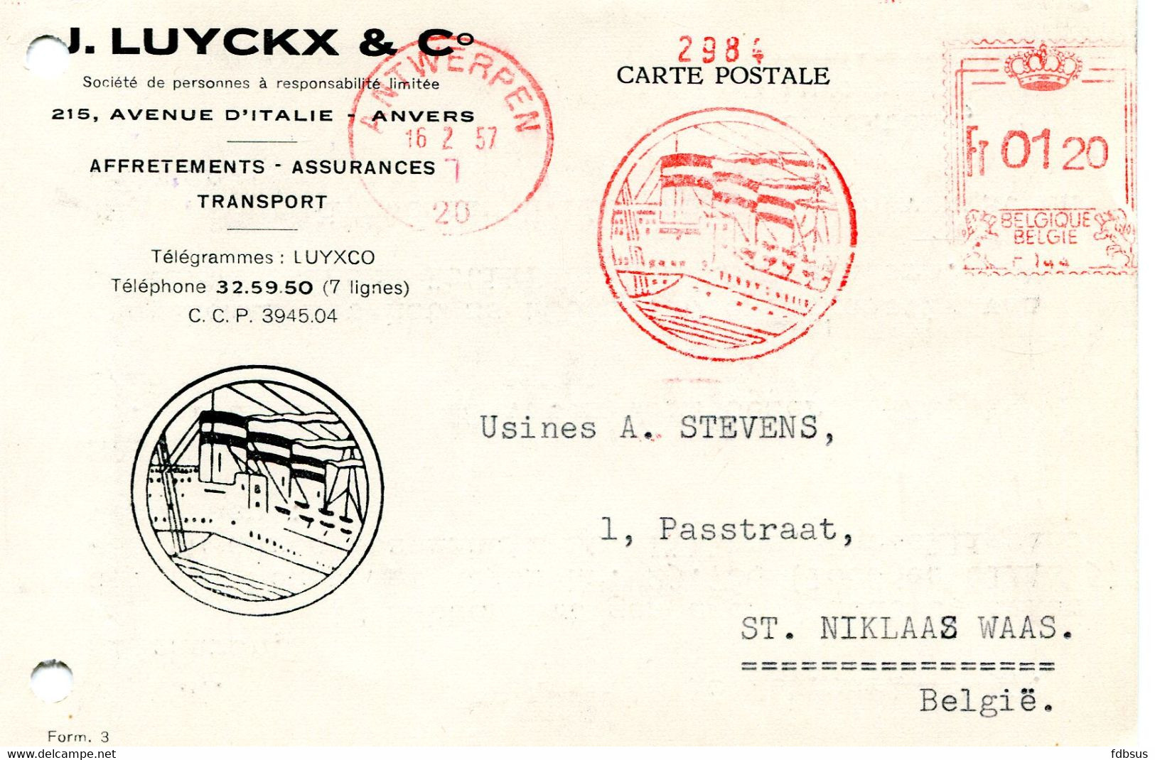1957 Kaart Van J. LUYCKX & C° Anvers Antwerpen Transport Naar St Niklaas - ...-1959