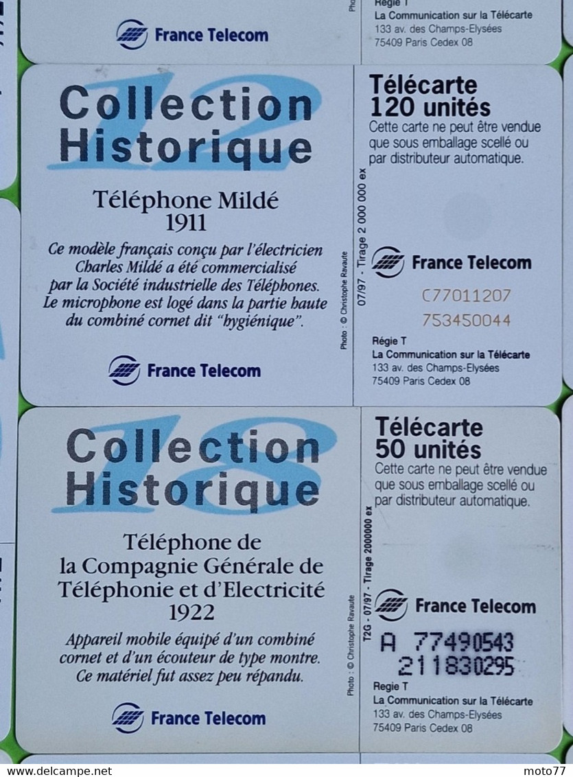 Lot série des 23 cartes téléphonique de France - VIDE - Télécarte Cabine téléphone - Histoire COMBINES de TÉLÉPHONE 1998