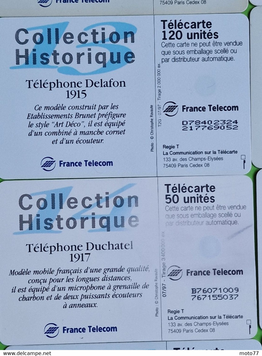 Lot série des 23 cartes téléphonique de France - VIDE - Télécarte Cabine téléphone - Histoire COMBINES de TÉLÉPHONE 1998