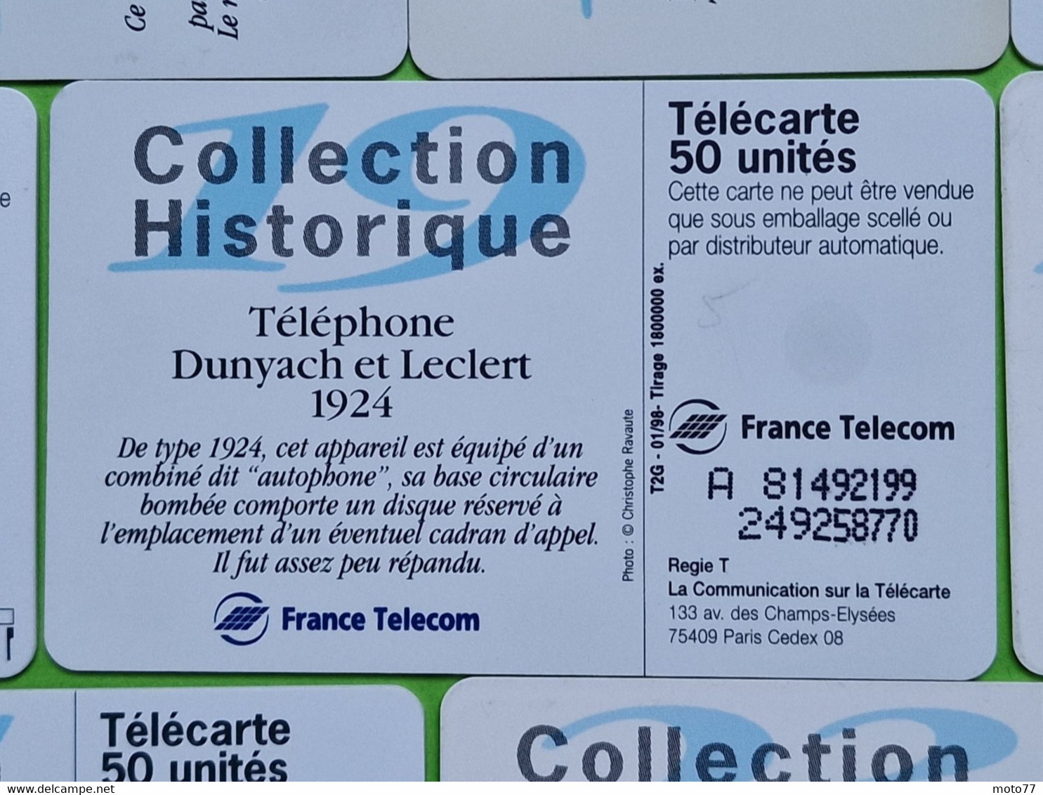 Lot série des 23 cartes téléphonique de France - VIDE - Télécarte Cabine téléphone - Histoire COMBINES de TÉLÉPHONE 1998