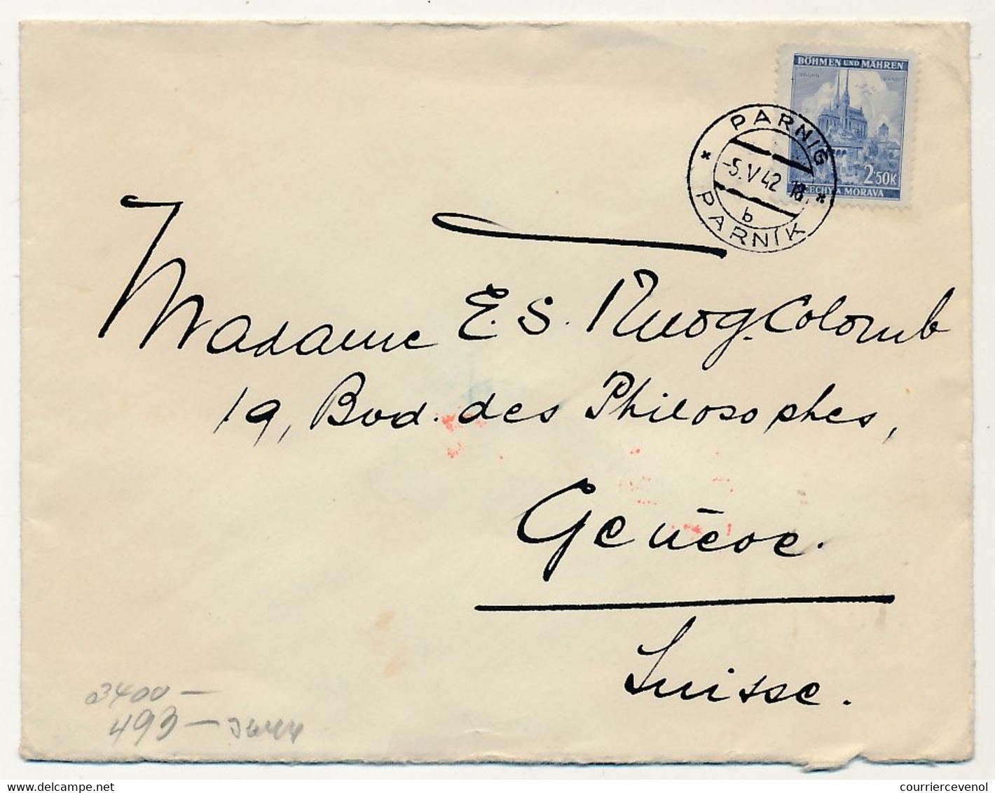 BOHEME MORAVIE - 4 enveloppes + 4 entiers postaux (CP) depuis Böhmisch -Trübau et Parnis, pour Genève - 1941 à 1944