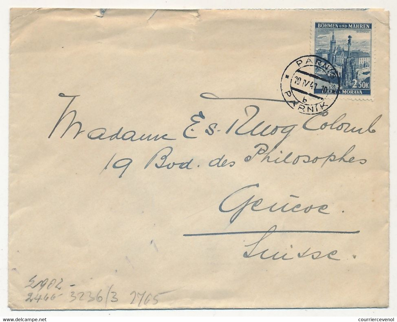 BOHEME MORAVIE - 4 enveloppes + 4 entiers postaux (CP) depuis Böhmisch -Trübau et Parnis, pour Genève - 1941 à 1944