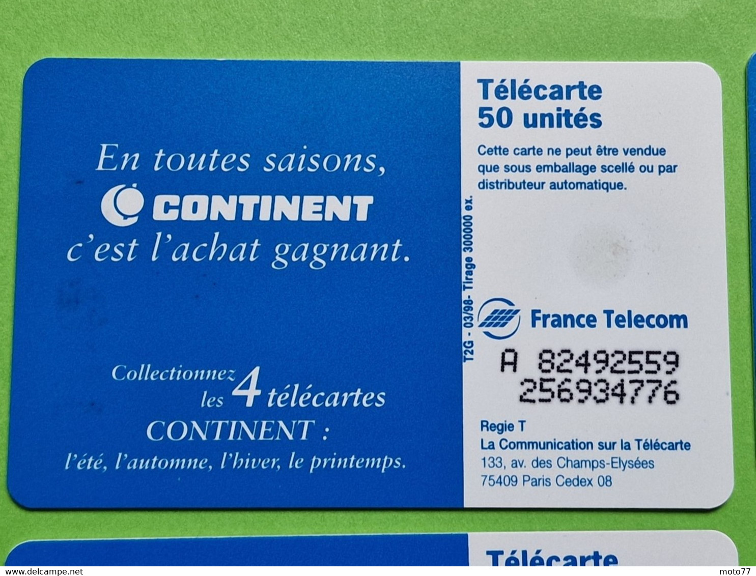 Lot série des 4 cartes téléphonique de France - VIDE - Télécarte Cabine téléphone - CONTINENT - Les 4 saisons - 1997 98