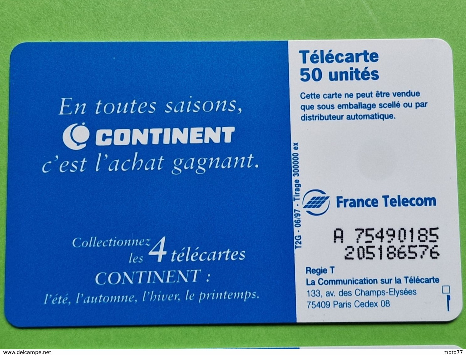 Lot série des 4 cartes téléphonique de France - VIDE - Télécarte Cabine téléphone - CONTINENT - Les 4 saisons - 1997 98