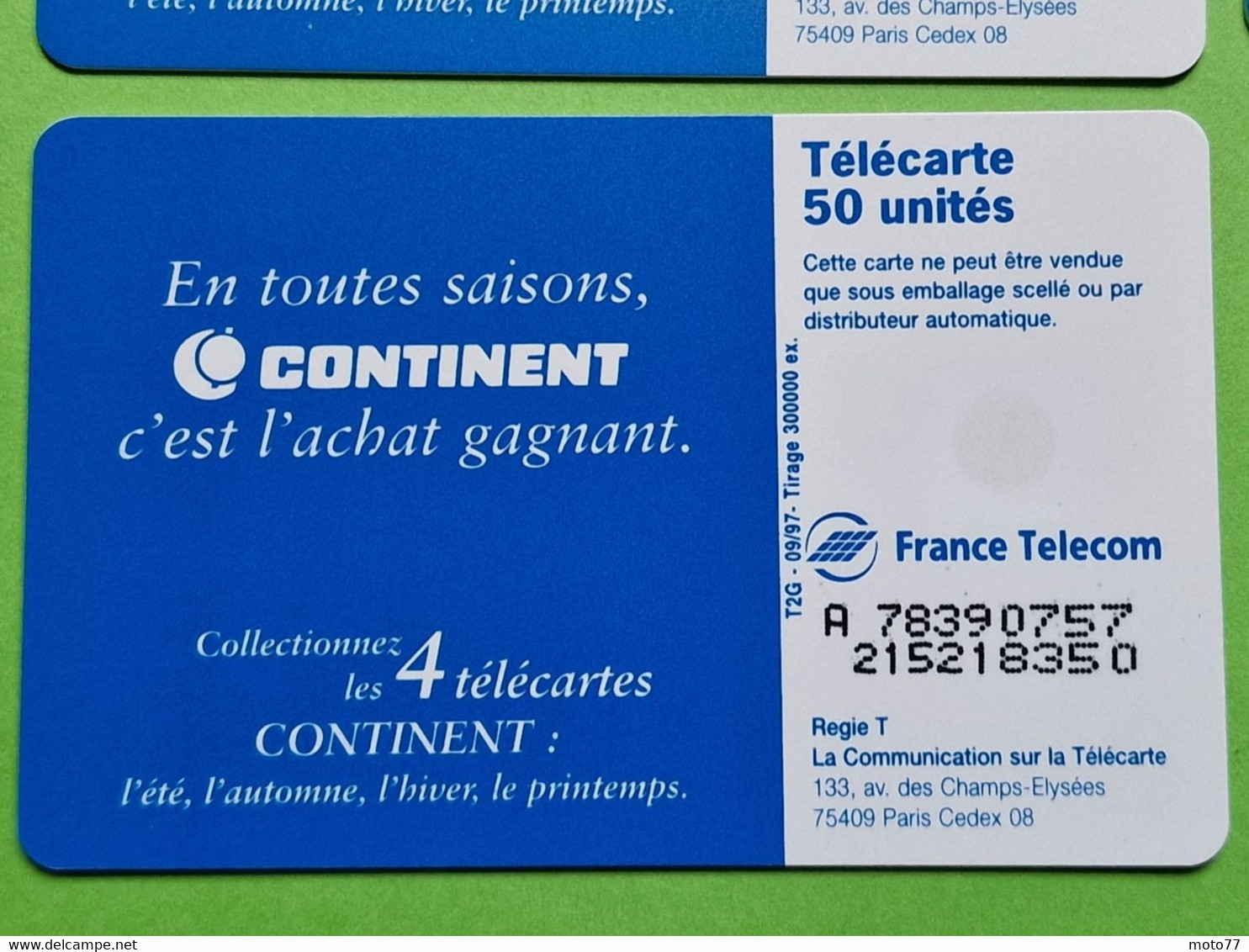 Lot série des 4 cartes téléphonique de France - VIDE - Télécarte Cabine téléphone - CONTINENT - Les 4 saisons - 1997 98