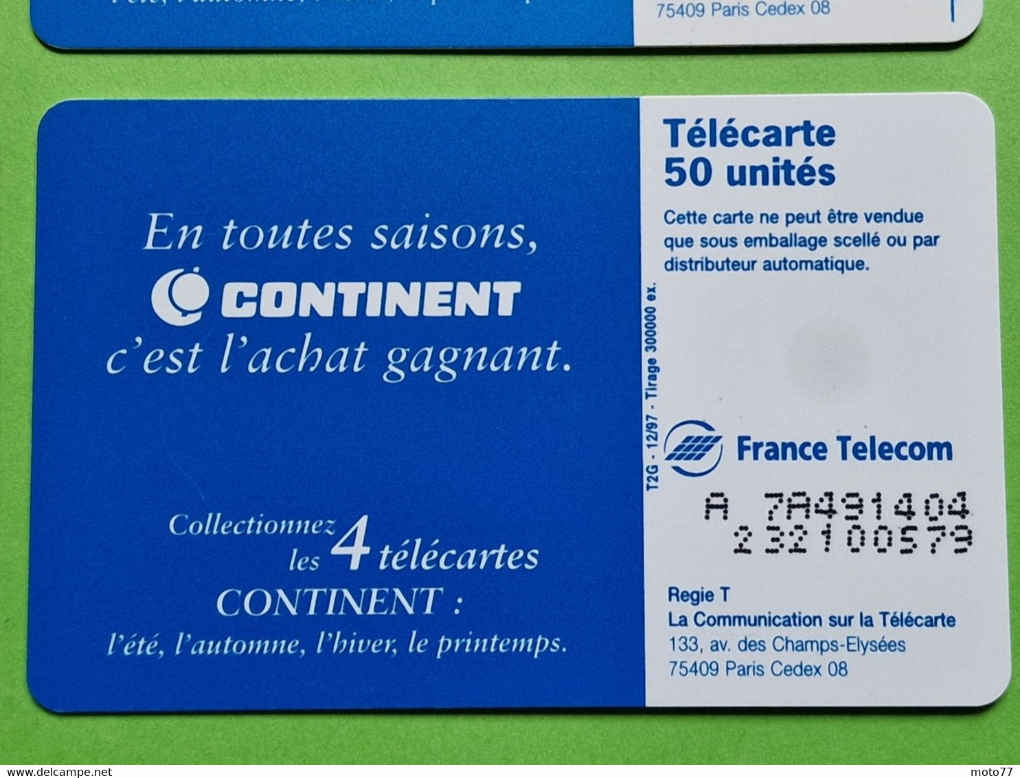 Lot série des 4 cartes téléphonique de France - VIDE - Télécarte Cabine téléphone - CONTINENT - Les 4 saisons - 1997 98