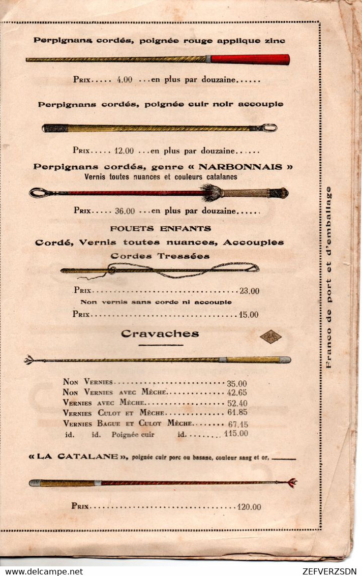 CATALOGUE DE VENTE CANNES CANNE FOUET FOUETS PERPIGNAN 66 PYRENEES ORIENTALES CRAVACHE - Old Professions