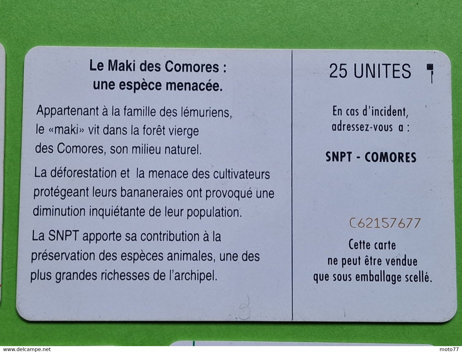 Lot 5 cartes téléphonique MADAGASCAR et COMORES - VIDE - Télécarte Cabine téléphone - LÉMURIENS - 2000