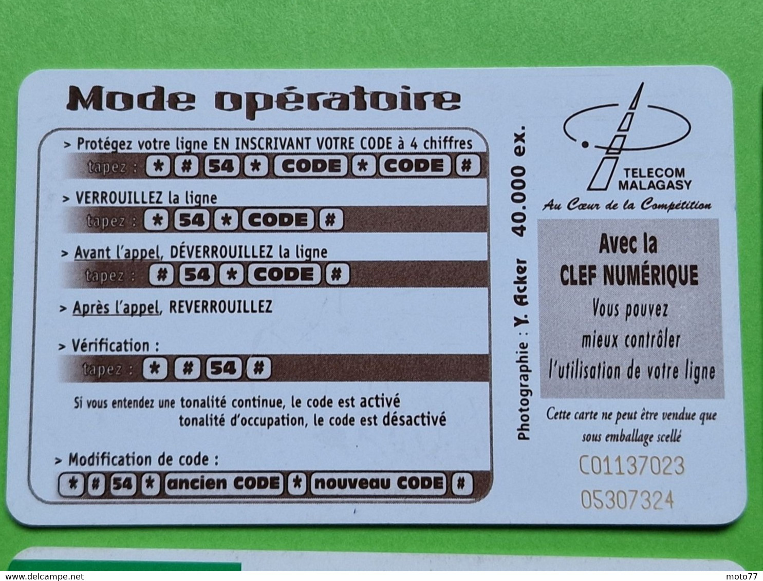 Lot 4 cartes téléphonique MADAGASCAR - VIDE - Télécarte Cabine téléphone - Paysages Cuisson Poissons 1999