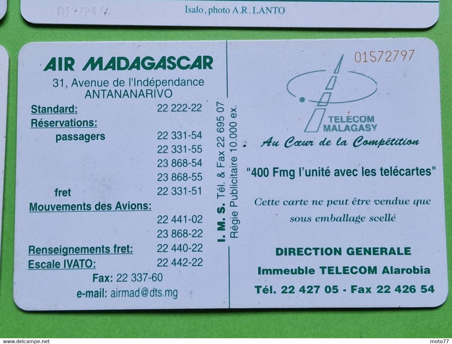Lot 4 cartes téléphonique MADAGASCAR - VIDE - Télécarte Cabine téléphone - Paysages Cuisson Poissons 1999