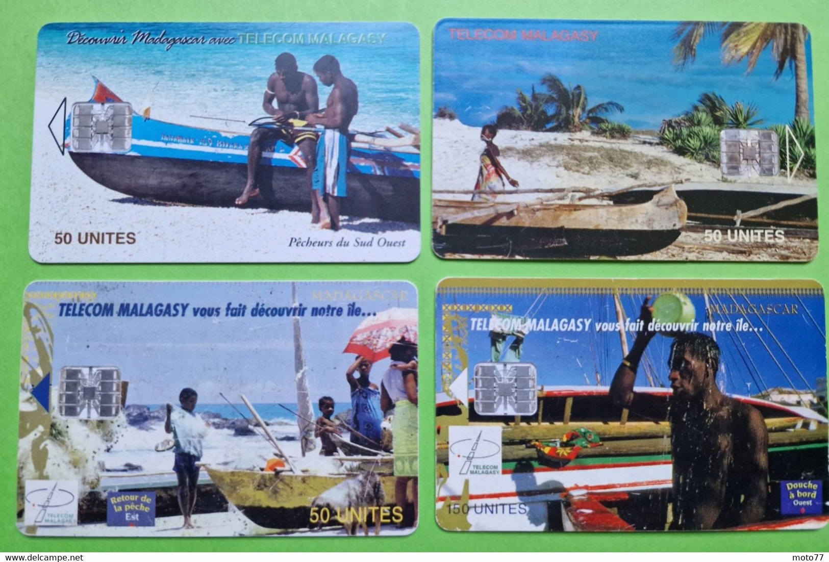 Lot 4 Cartes Téléphonique MADAGASCAR - VIDE - Télécarte Cabine Téléphone - Paysages Mer Pirogue Pêcheur Plage - 1999 - Madagascar