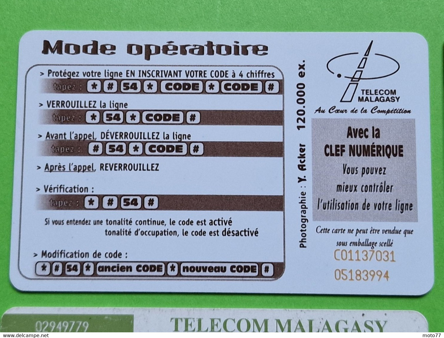 Lot 4 cartes téléphonique MADAGASCAR - VIDE - Télécarte Cabine téléphone - Paysages Mer Pirogue Pêcheur Plage - 1999