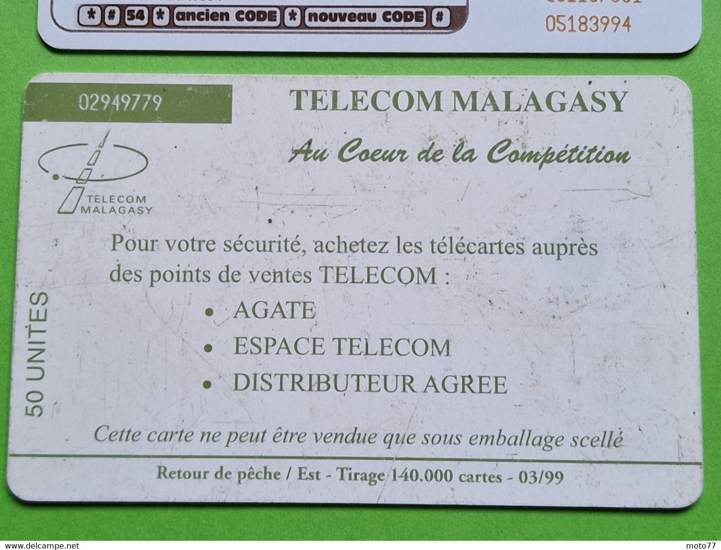Lot 4 cartes téléphonique MADAGASCAR - VIDE - Télécarte Cabine téléphone - Paysages Mer Pirogue Pêcheur Plage - 1999