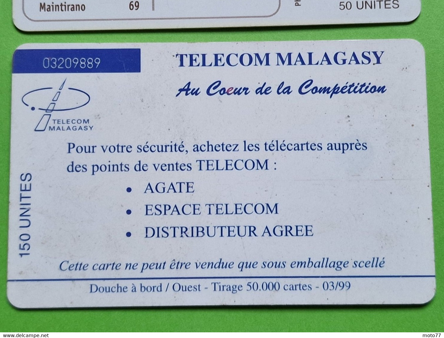 Lot 4 cartes téléphonique MADAGASCAR - VIDE - Télécarte Cabine téléphone - Paysages Mer Pirogue Pêcheur Plage - 1999