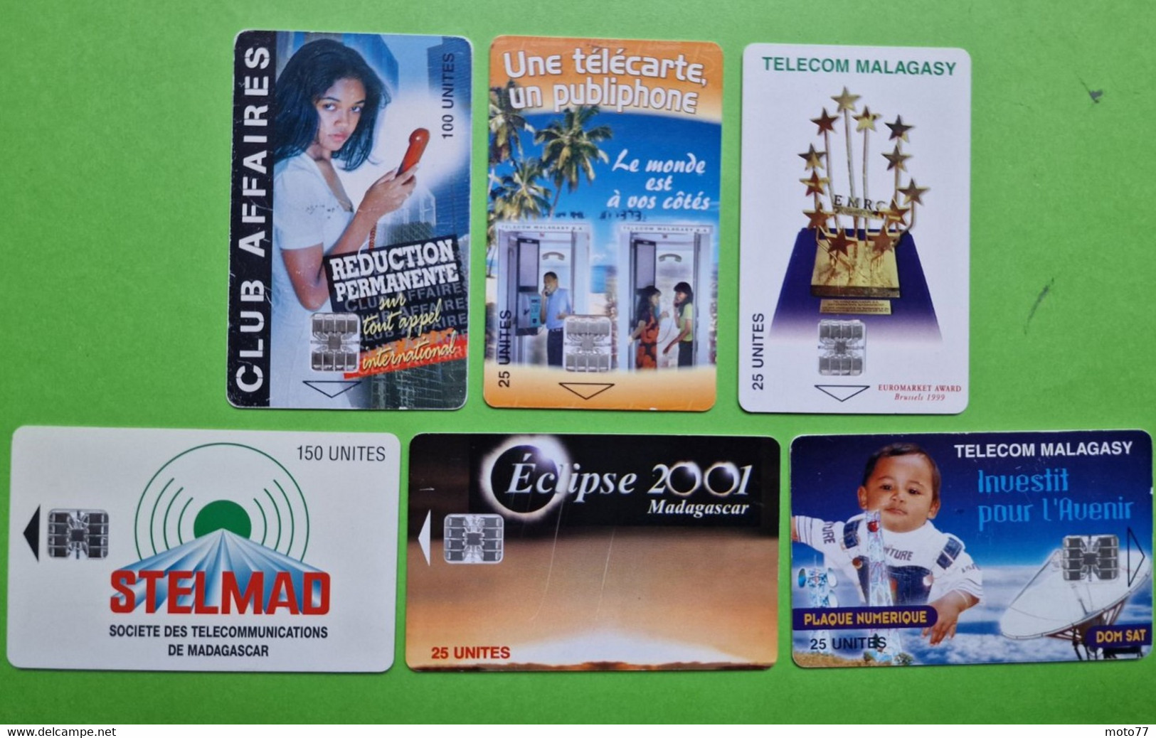 Lot 6 Cartes Téléphonique MADAGASCAR - VIDE - Télécarte Cabine Téléphone - Affaires Stelmad Sat Eclipse 2001 1999 - Madagascar