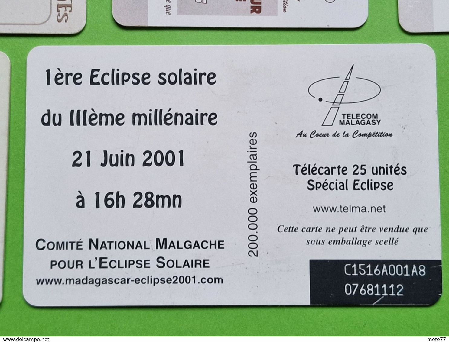 Lot 6 cartes téléphonique MADAGASCAR - VIDE - Télécarte Cabine téléphone - Affaires Stelmad Sat Eclipse 2001 1999