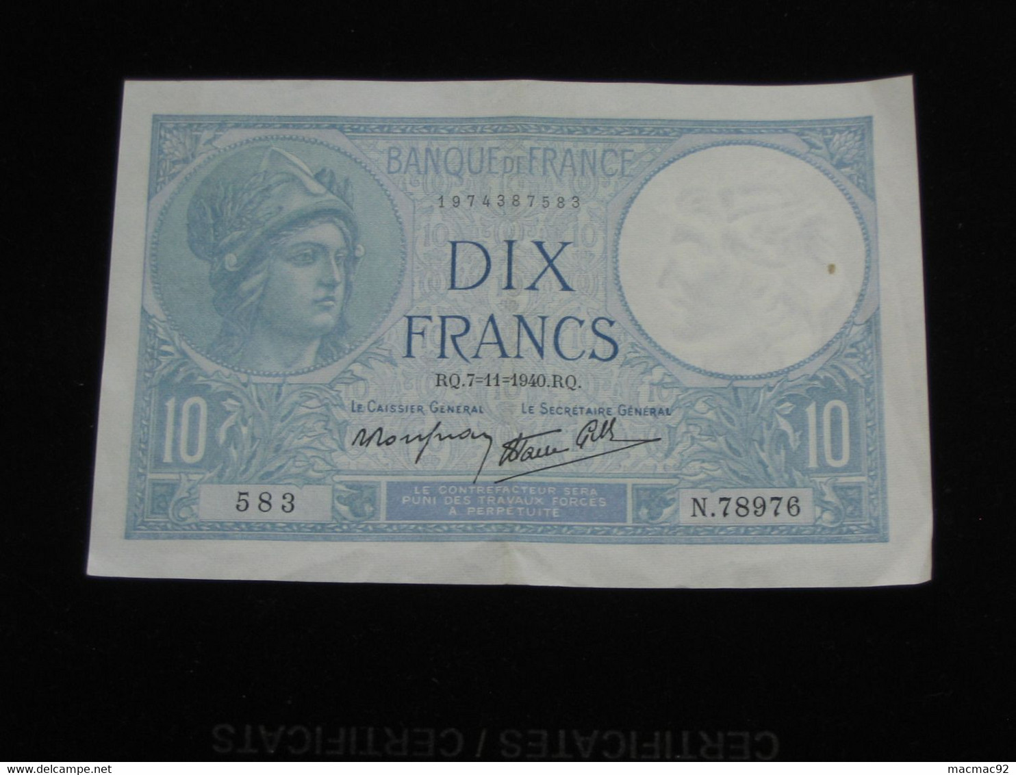 SUPERBE 10 Francs - Dix Francs Minerve  7=11=1940     **** EN ACHAT IMMEDIAT **** - 10 F 1916-1942 ''Minerve''