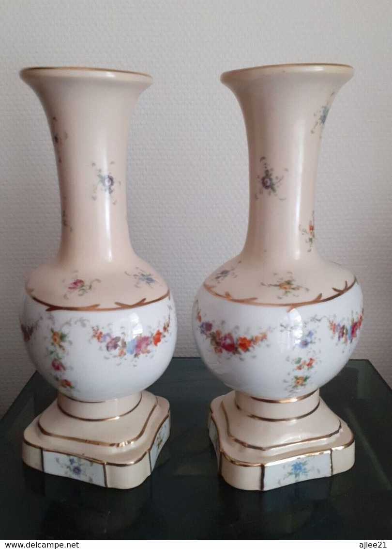 Paire De Vases Louis XV Porcelaine. Couleuvre Rouge Albert Laurent. Années 30. - Vazen