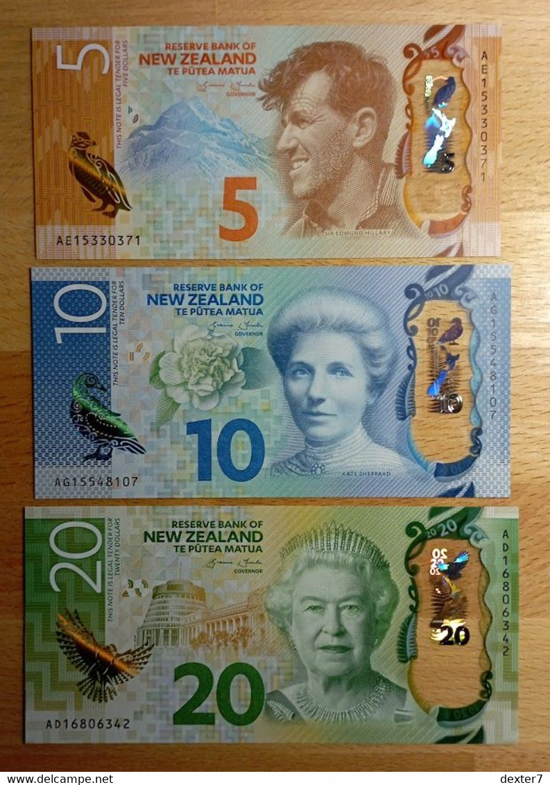 New Zealand 5+10+20 Dollars 2015 UNC Lot3x Polymer - New Zealand