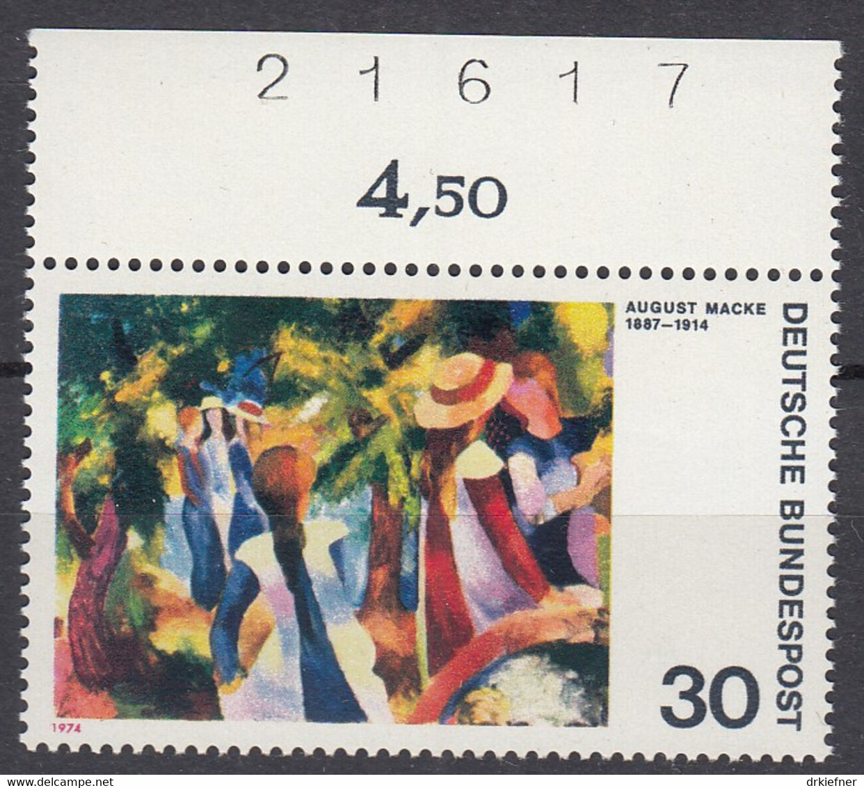 BRD  816, Postfrisch **, Mit Bogenzählnummer Auf Rand, Expressionismus, 1974 - Ungebraucht