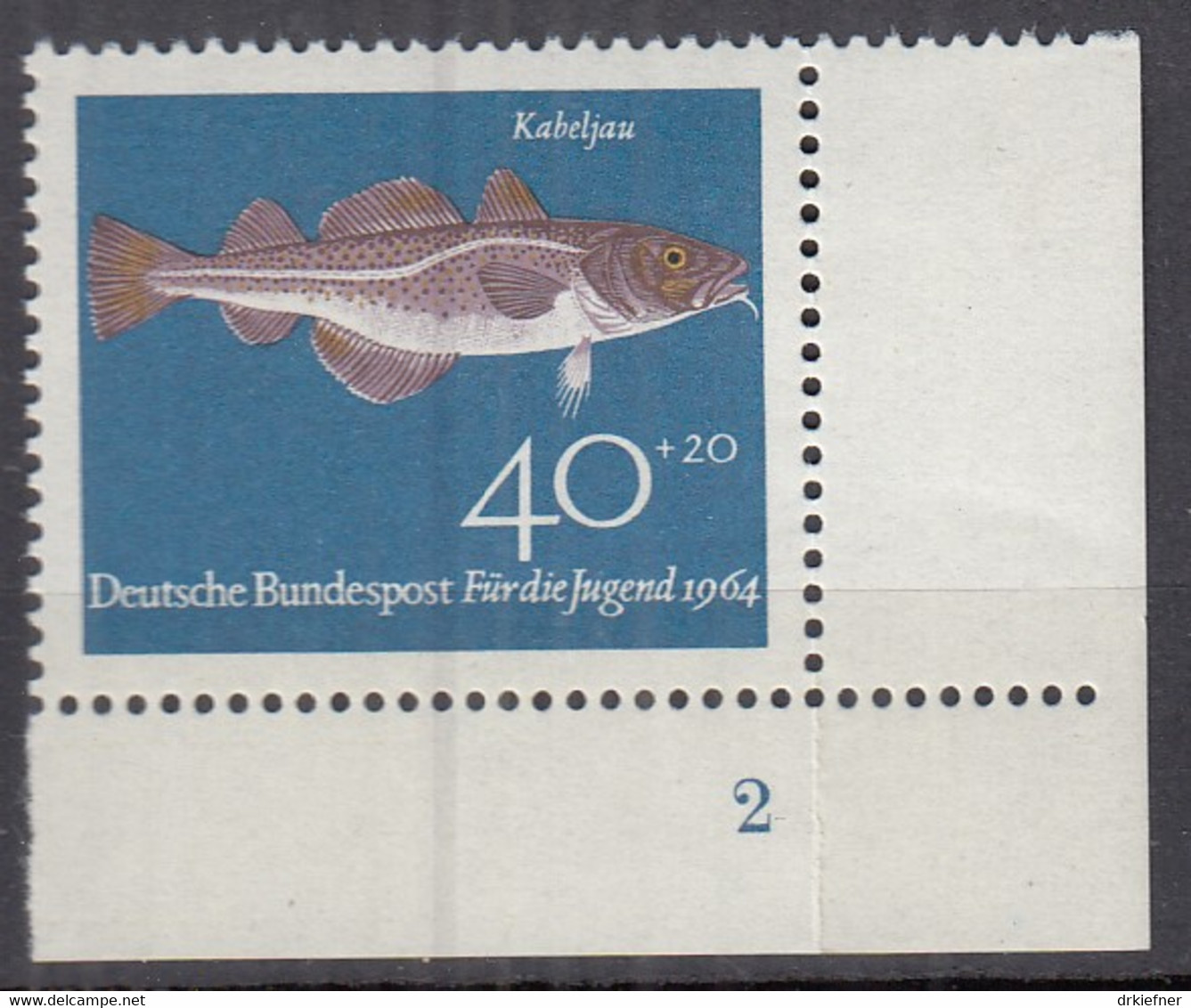 BRD  415, Eckrand Unten Rechts Mit Formnummer "2", Postfrisch **, Jugend: Fische, 1964 - Unused Stamps
