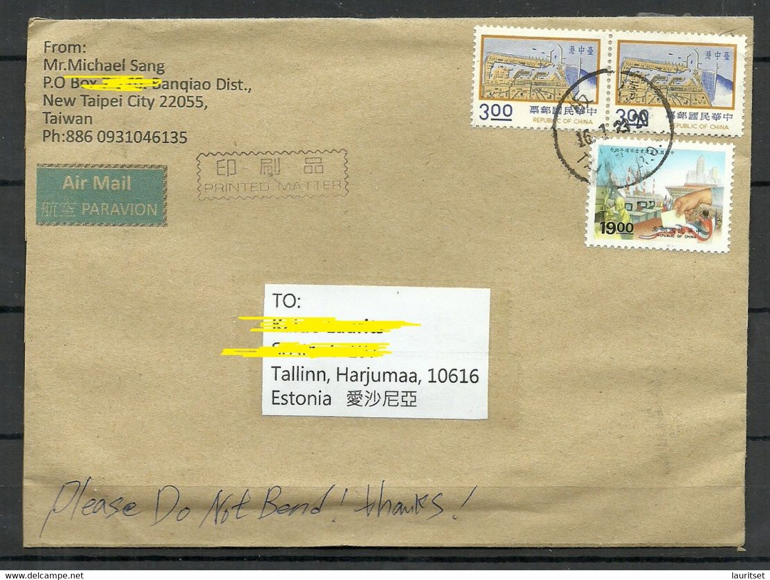 TAIWAN 2023 Air Mail Cover To Estonia - Storia Postale