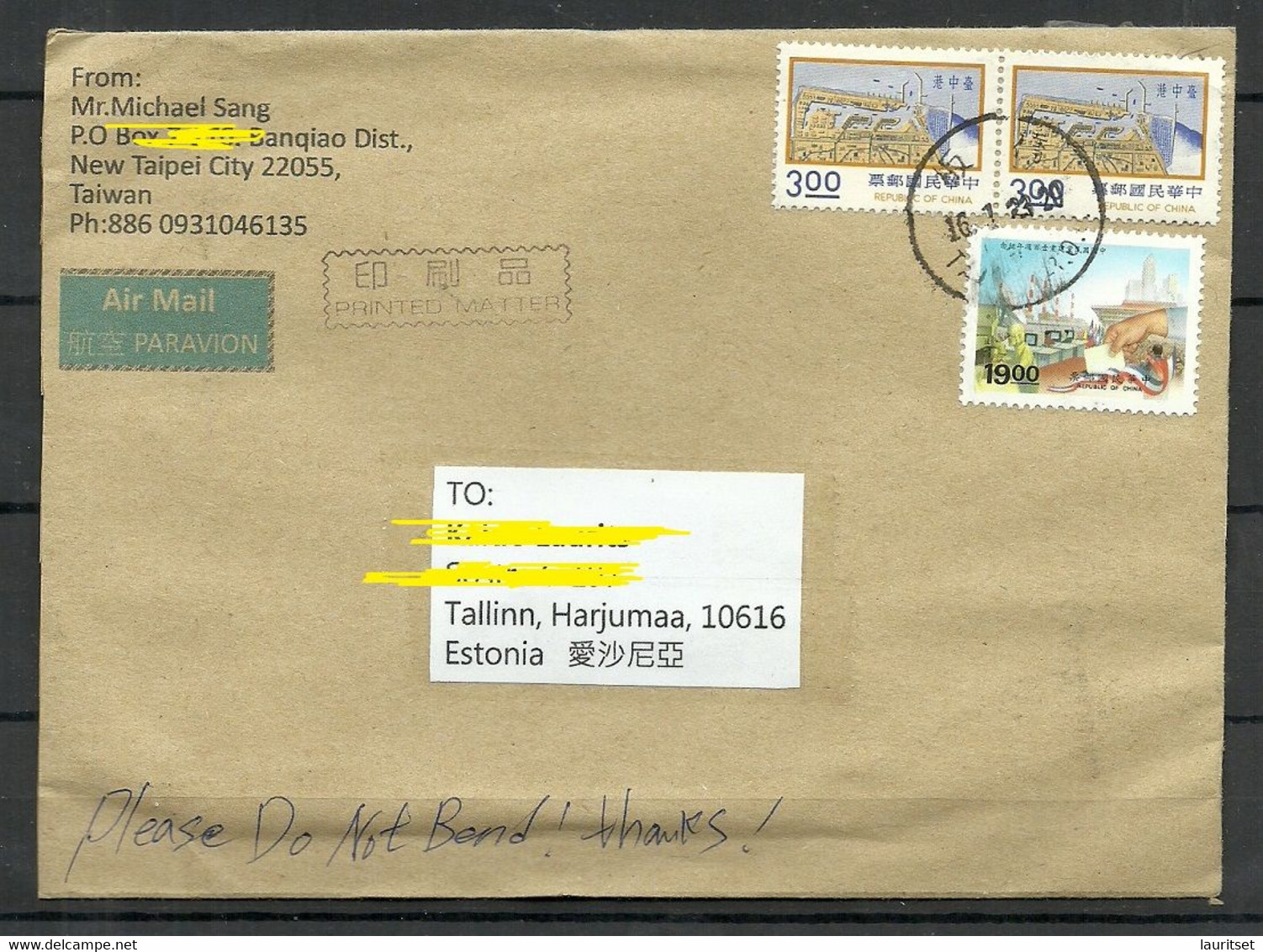 TAIWAN 2023 Air Mail Cover To Estonia - Briefe U. Dokumente