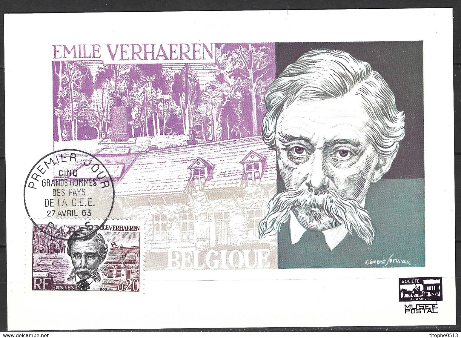 FRANCE. N°1383 De 1963 Sur Carte Maximum. Poète Emile Verhaeren. - Ecrivains