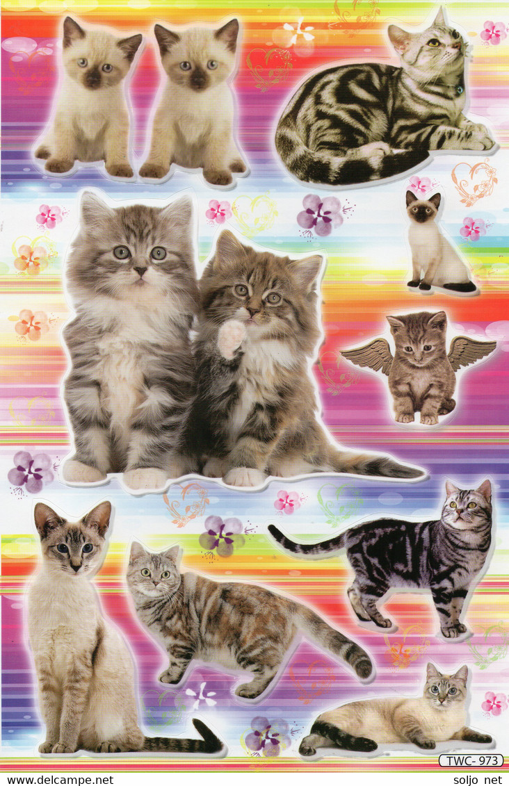 Katze Kitten Tiere Aufkleber / Cat Kittyr Sticker A4 1 Bogen 27 X 18 Cm ST361 - Scrapbooking