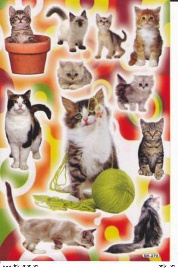 Katze Kitten Tiere Aufkleber / Cat Kitty Sticker A4 1 Bogen 27 X 18 Cm ST275 - Scrapbooking