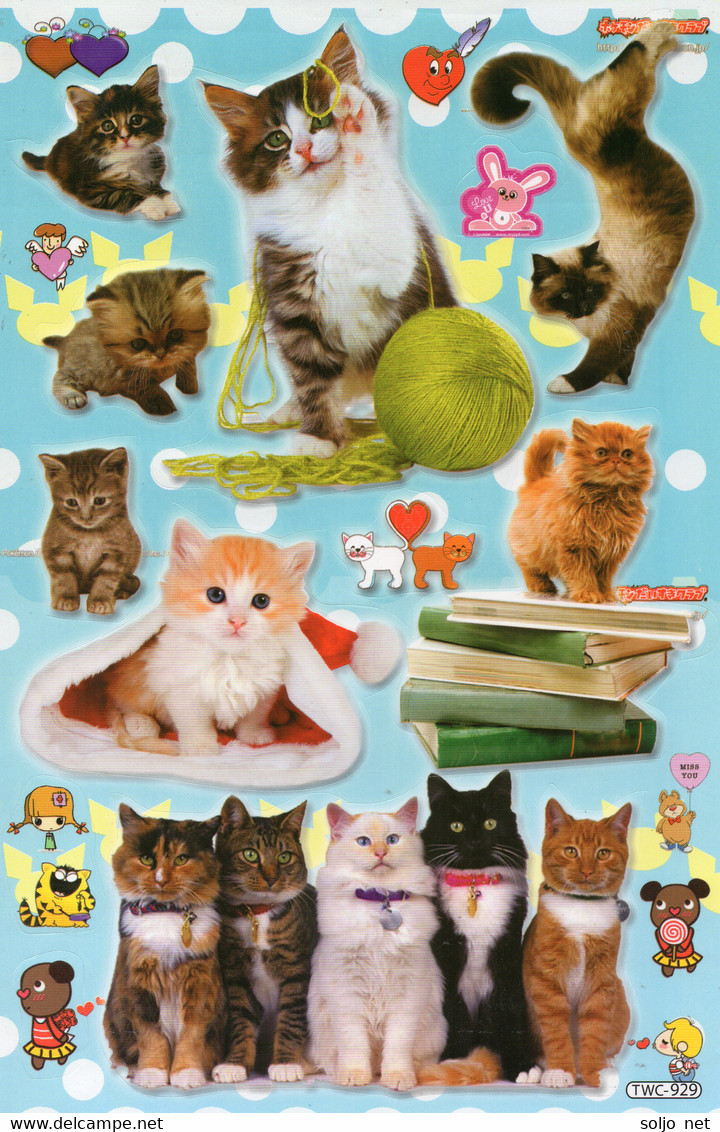 Katze Kitten Tiere Aufkleber / Cat Kitty Sticker A4 1 Bogen 27 X 18 Cm ST332 - Scrapbooking
