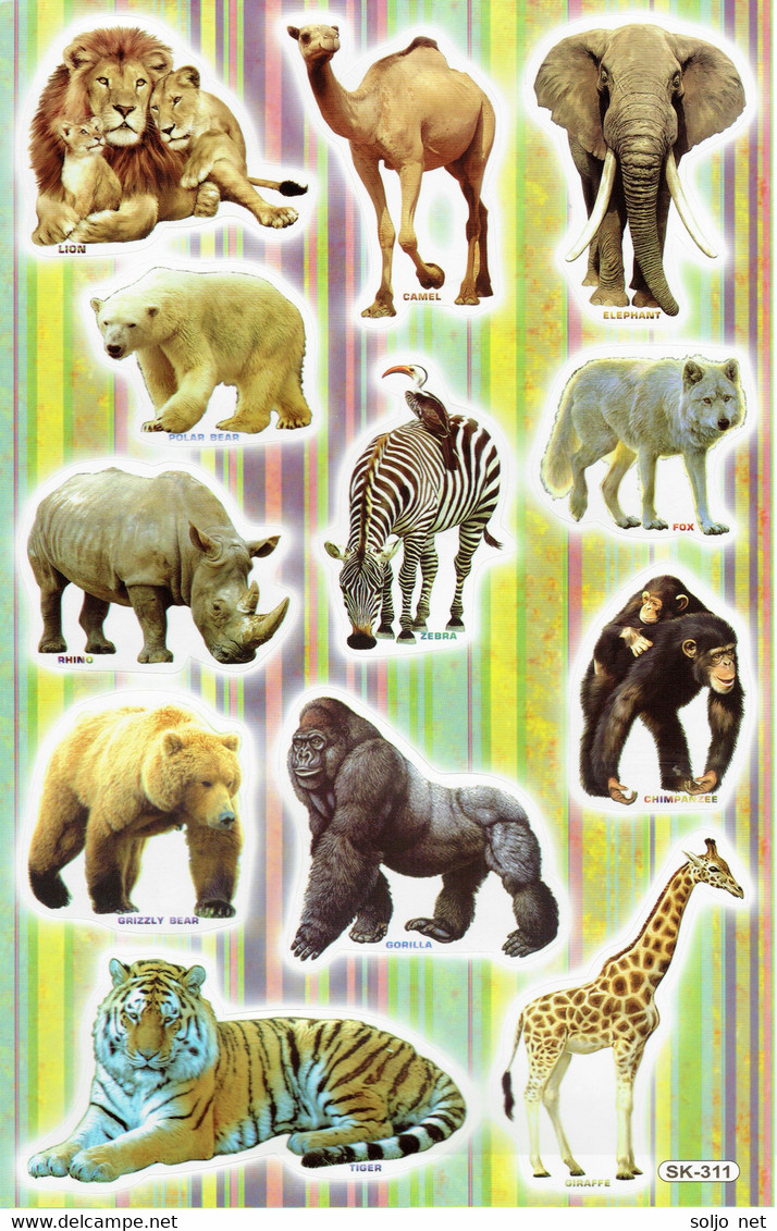 Safari Zoo Tiergarten Tiere Aufkleber / Animal Sticker A4 1 Bogen 27 X 18 Cm ST258 - Scrapbooking
