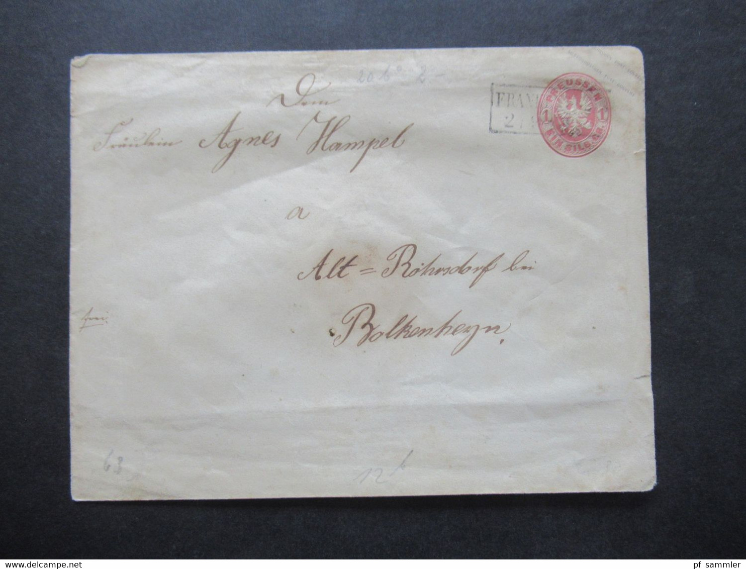 AD Preußen Um 1861 Ganzsachen Umschlag 1 Silbergroschen U 20 B Stempel Ra2 Frankenstein - Enteros Postales