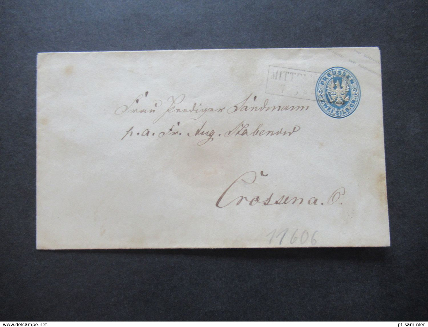 AD Preußen Um 1861 Ganzsachen Umschlag 2 Silbergroschen U 21 A A ?! Stempel Ra2 Mittenw... Nach Crossen - Entiers Postaux