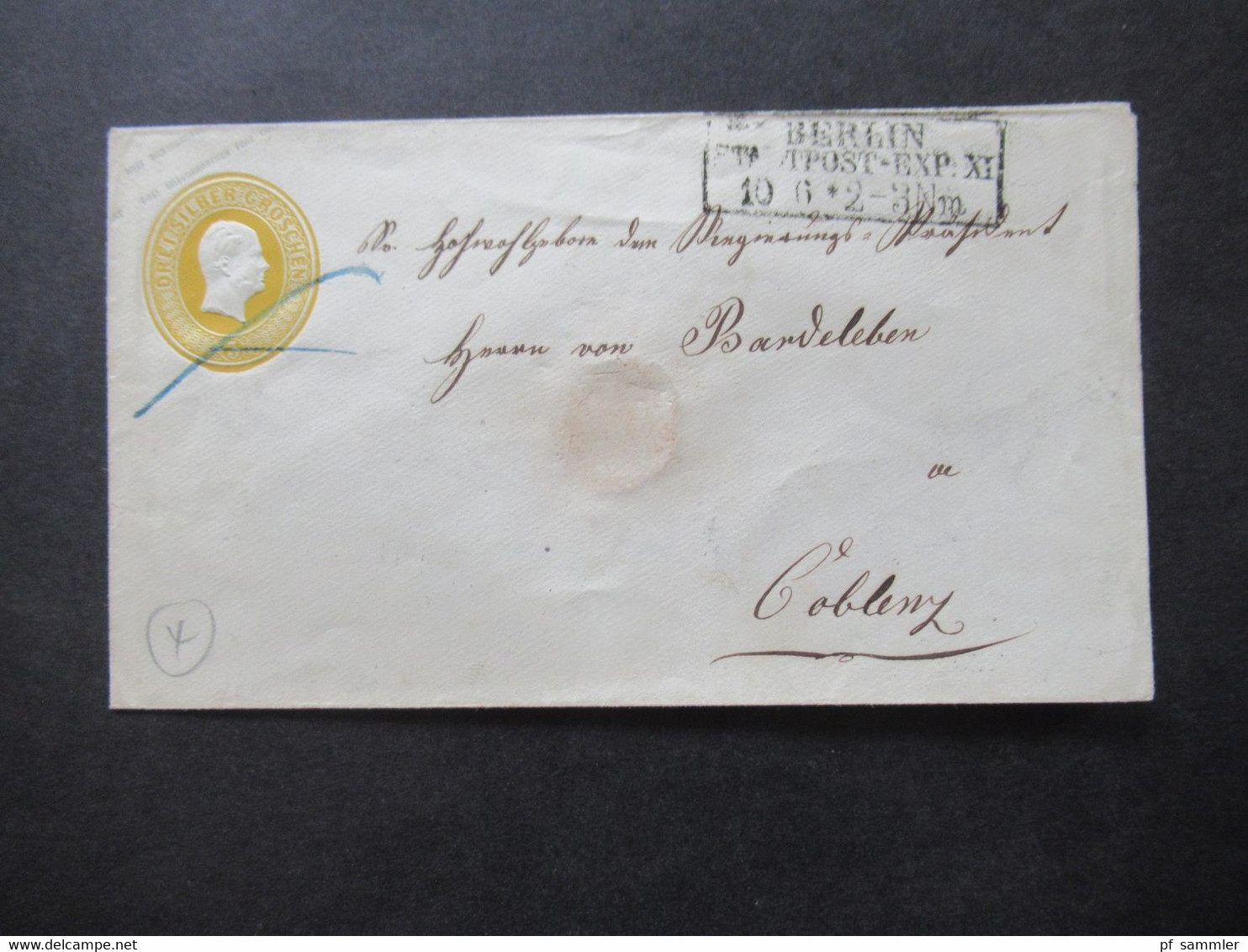 AD Preußen Um 1855 Ganzsachen Umschlag 3 Silbergroschen U 13 A Stempel Ra3 Berlin Stadtpost Exp. XI Nach Coblenz - Postal  Stationery