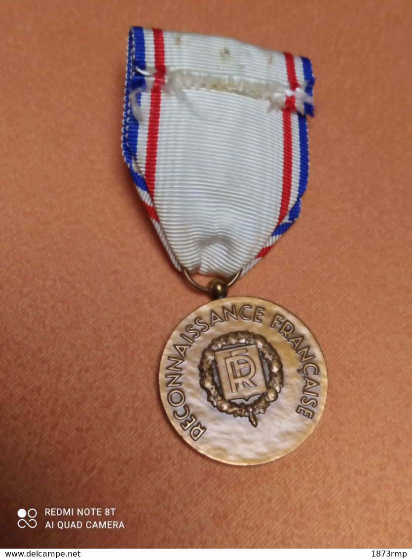 MÉDAILLE DE LA RECONNAISSANCE FRANCAISE, BRONZE, 39/45 WW2 - Frankreich