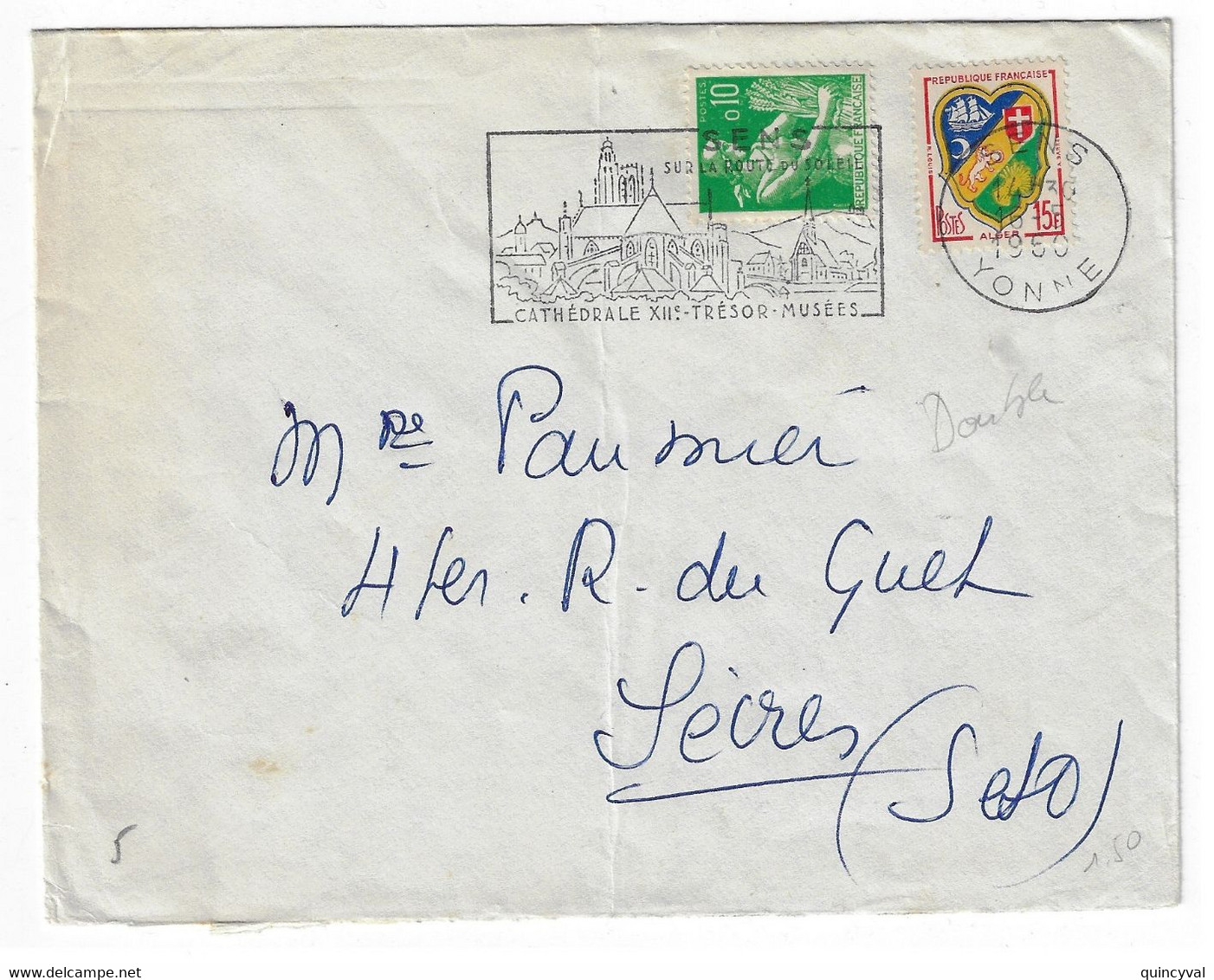 SENS Yonne Lettre Nouveau Et Ancien FRANCS 0,10F Moissonneuse 15F Alger Yv 1195 1231 Ob 16 5 1969 - Briefe U. Dokumente