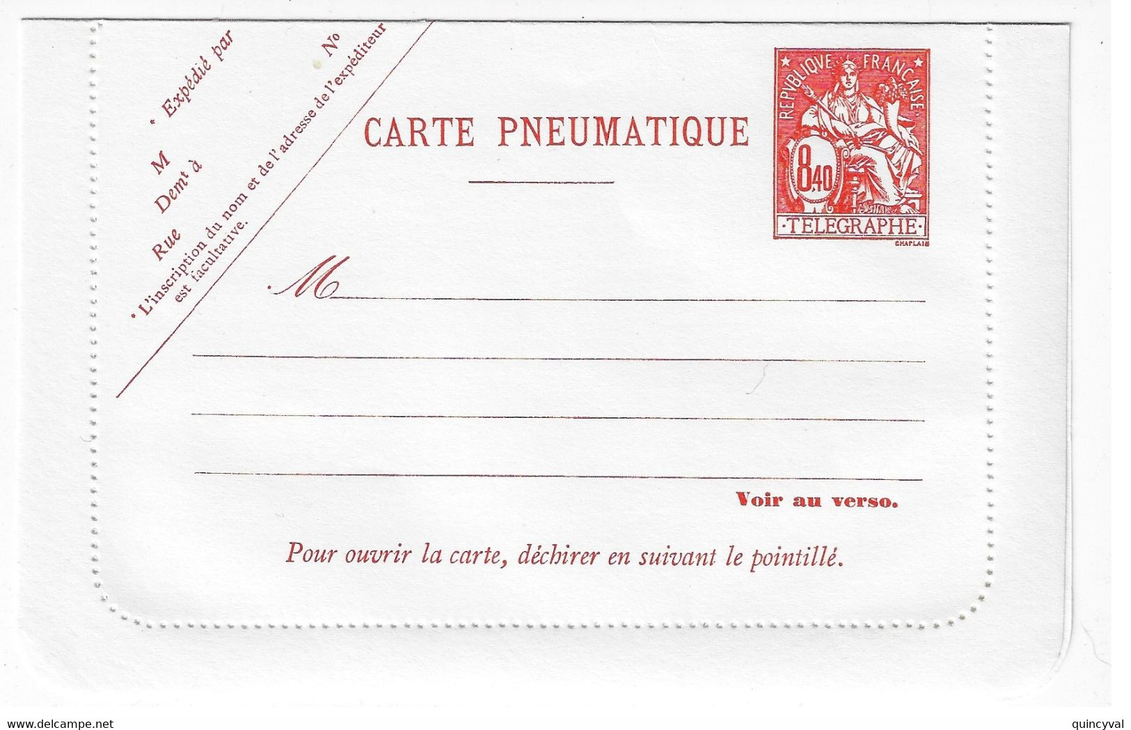 8,40 F Chaplain Carte-lettre Yv 2623 Storch V16 - Pneumatic Post