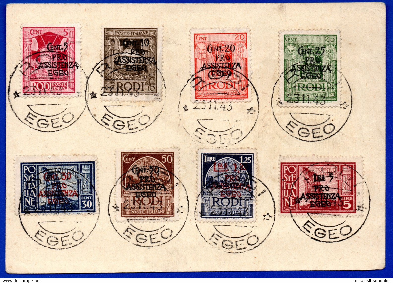 1402.GREECE, ITALY, DODECANESE, RHODES. 1943  PRO ASSISTENZA EGEO SET # 1-8 ON 30c. STATIONERY - Egée (Occ. Allemande)